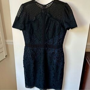 Adelyn Rae Lace Overlay Sheath Dress Size Large Black Blue Zipper